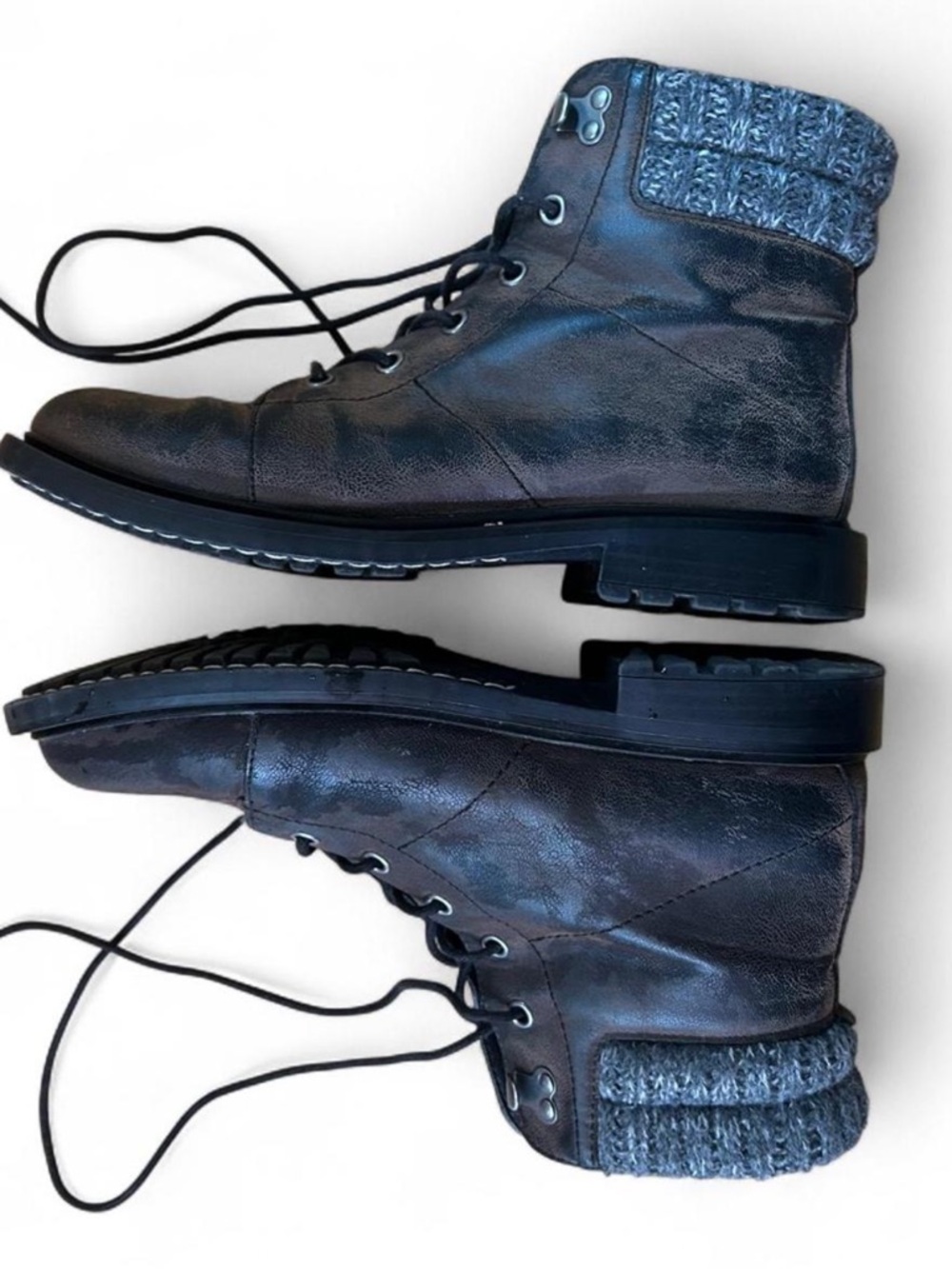 MIA Black Leather Lace-Up Women's Winter Boots with Gray Knit Cuff